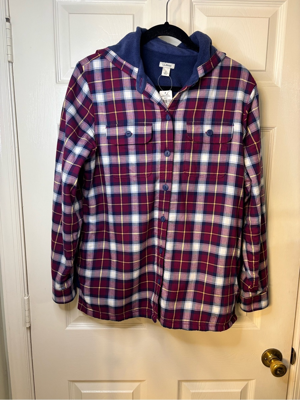L.L.Bean Women’s S Fleece Lined Flannel Hooded Shirt Jacket Plaid NWT - Picture 2 of 7